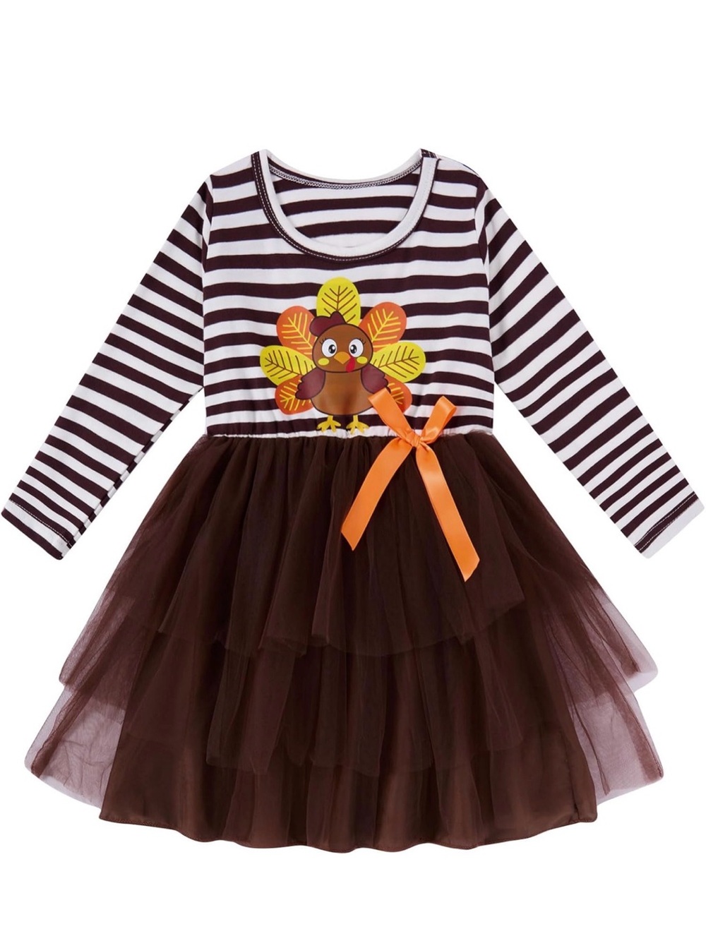 Girls Turkey Stripe Tulle Dress with Bow